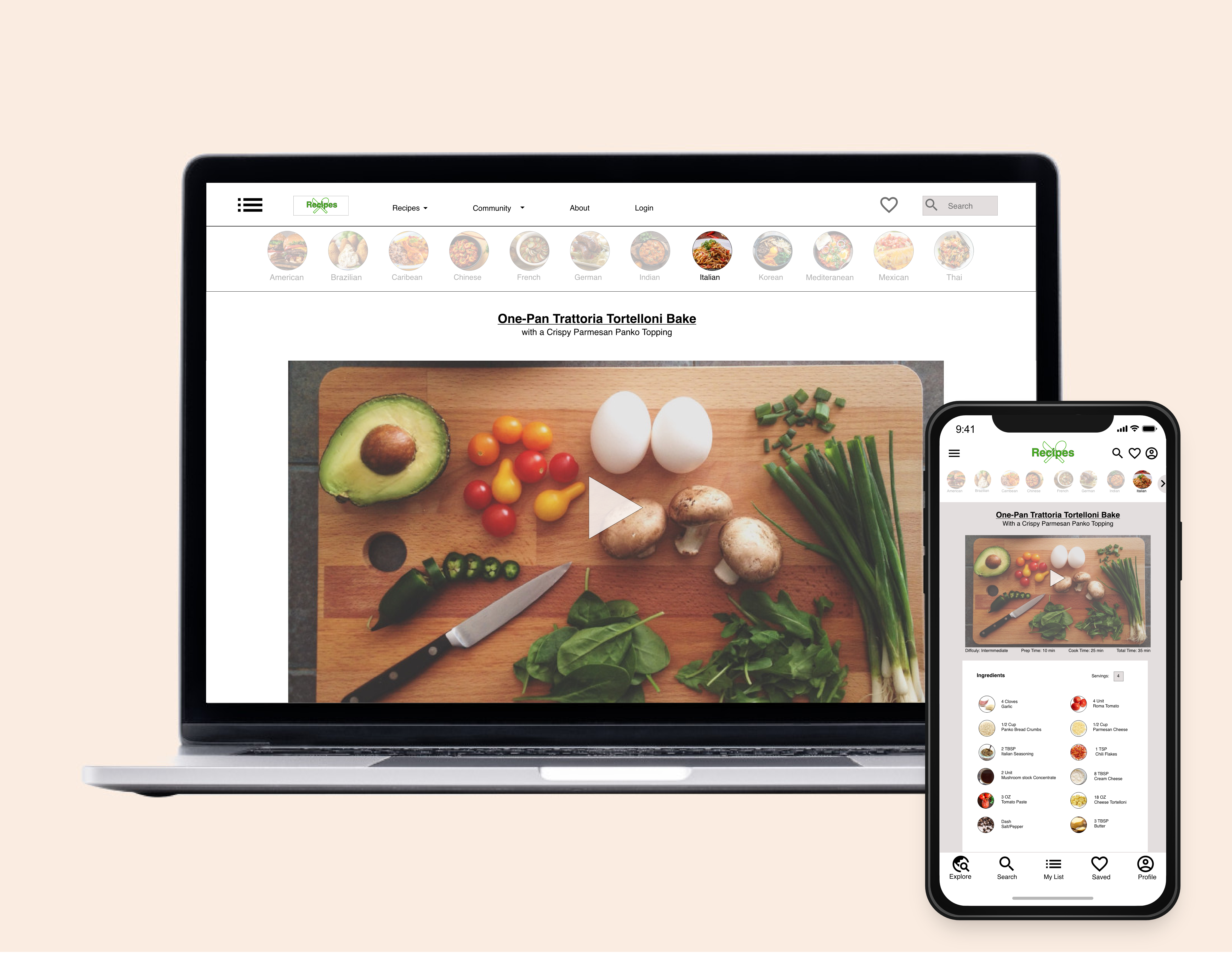 Recipe video tutorial displayed on desktop and mobile