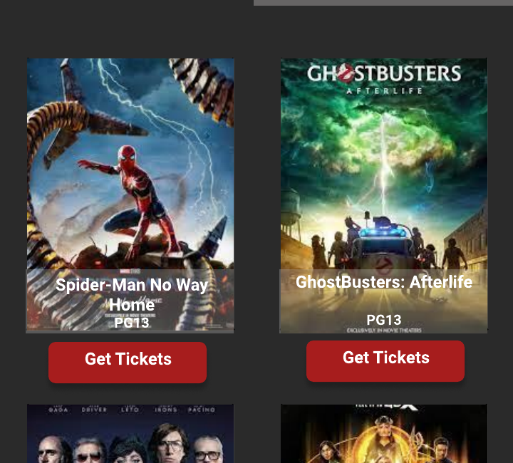 Miller Hills Theater movie cards and ticket actions